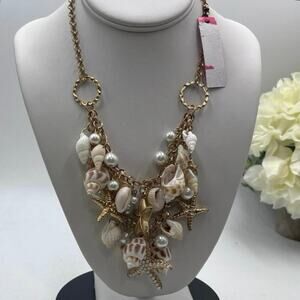 Betsey Johnson Pearls Sea Starfish Seashell Two Strand Statement‎ NECKLACE New